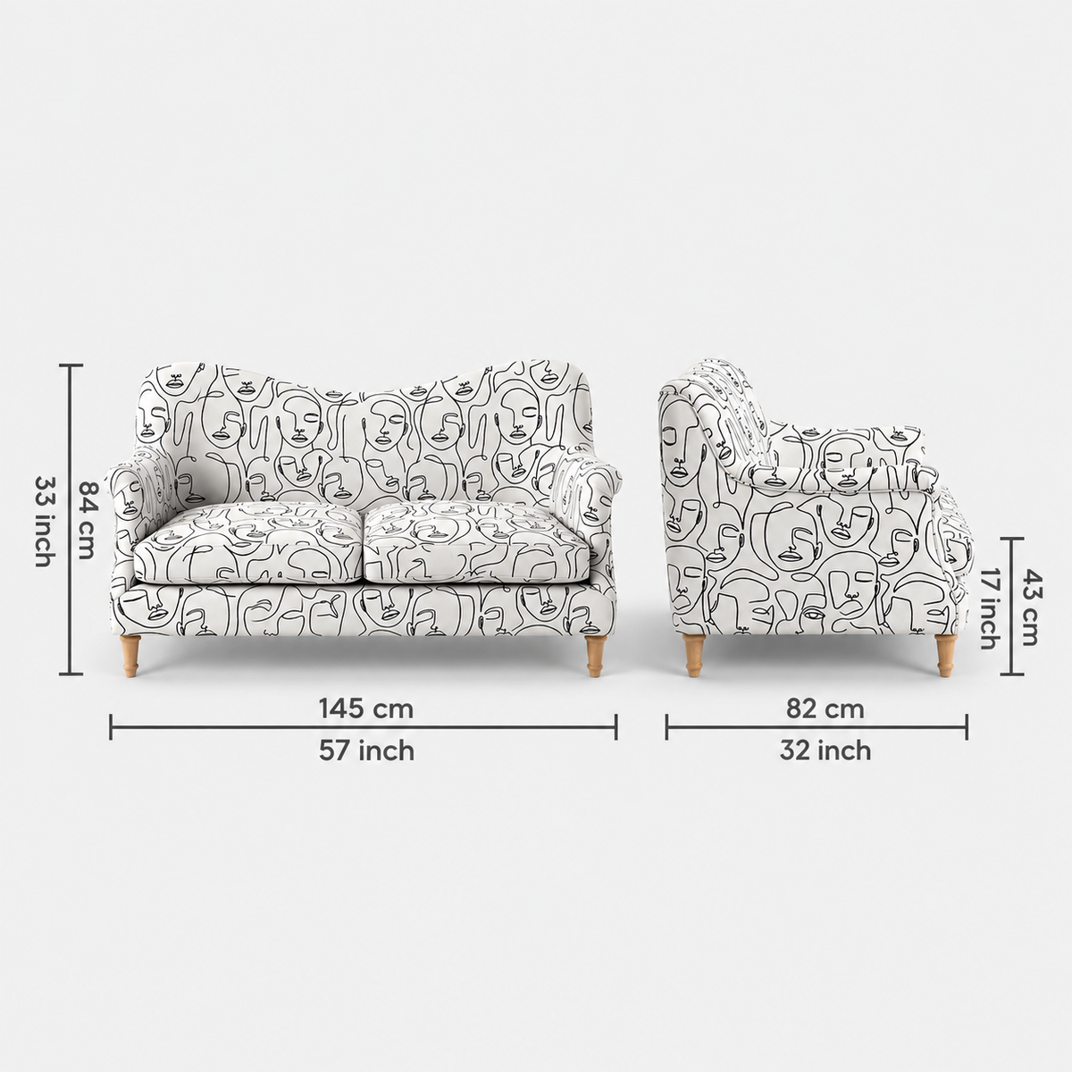 Capri Modern Muse 2 Seater Premium Polyester Upholstered Sofa in White & Black