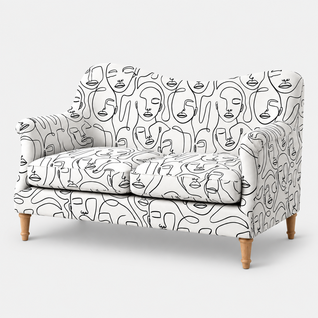Capri Modern Muse 2 Seater Premium Polyester Upholstered Sofa in White & Black