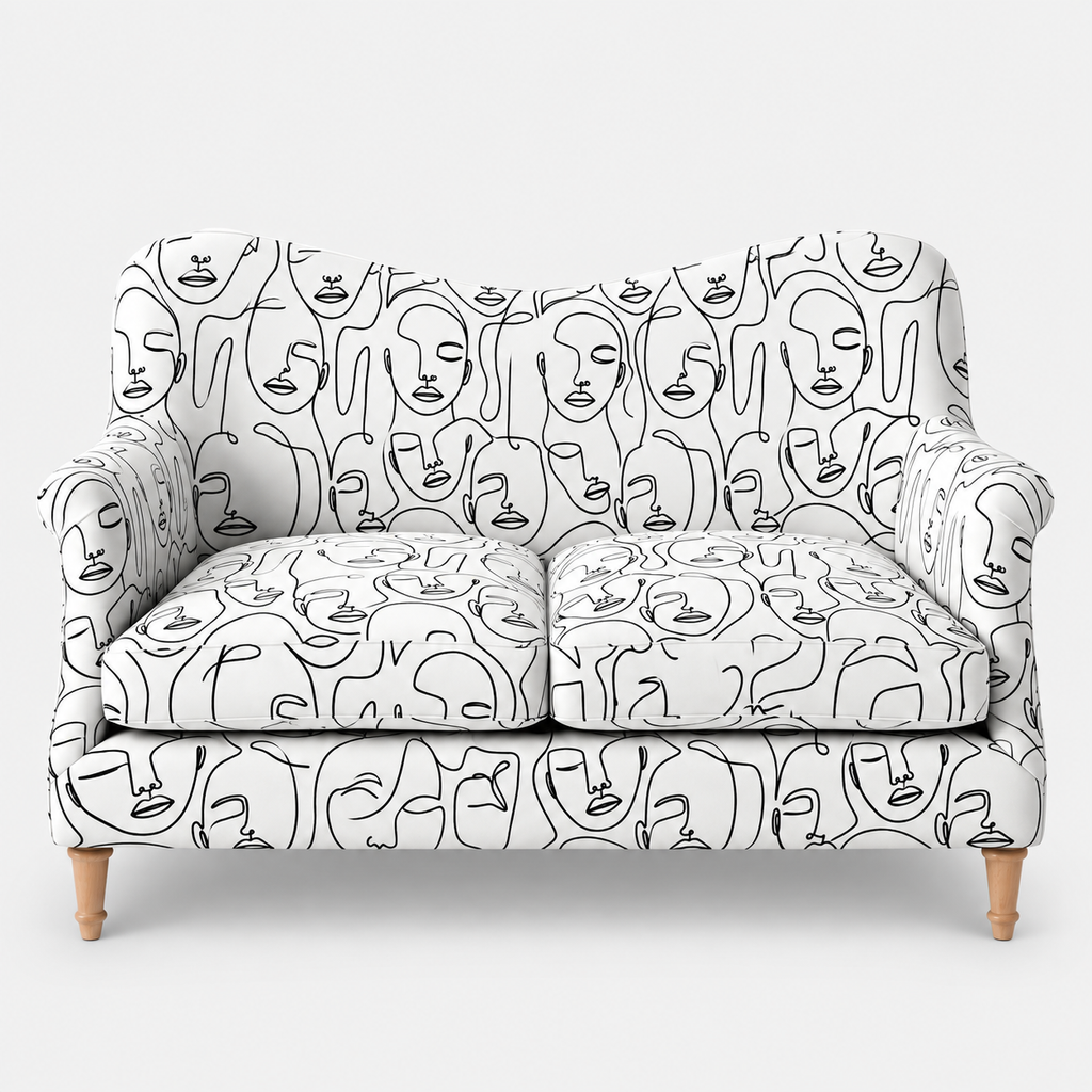 Capri Modern Muse 2 Seater Premium Polyester Upholstered Sofa in White & Black