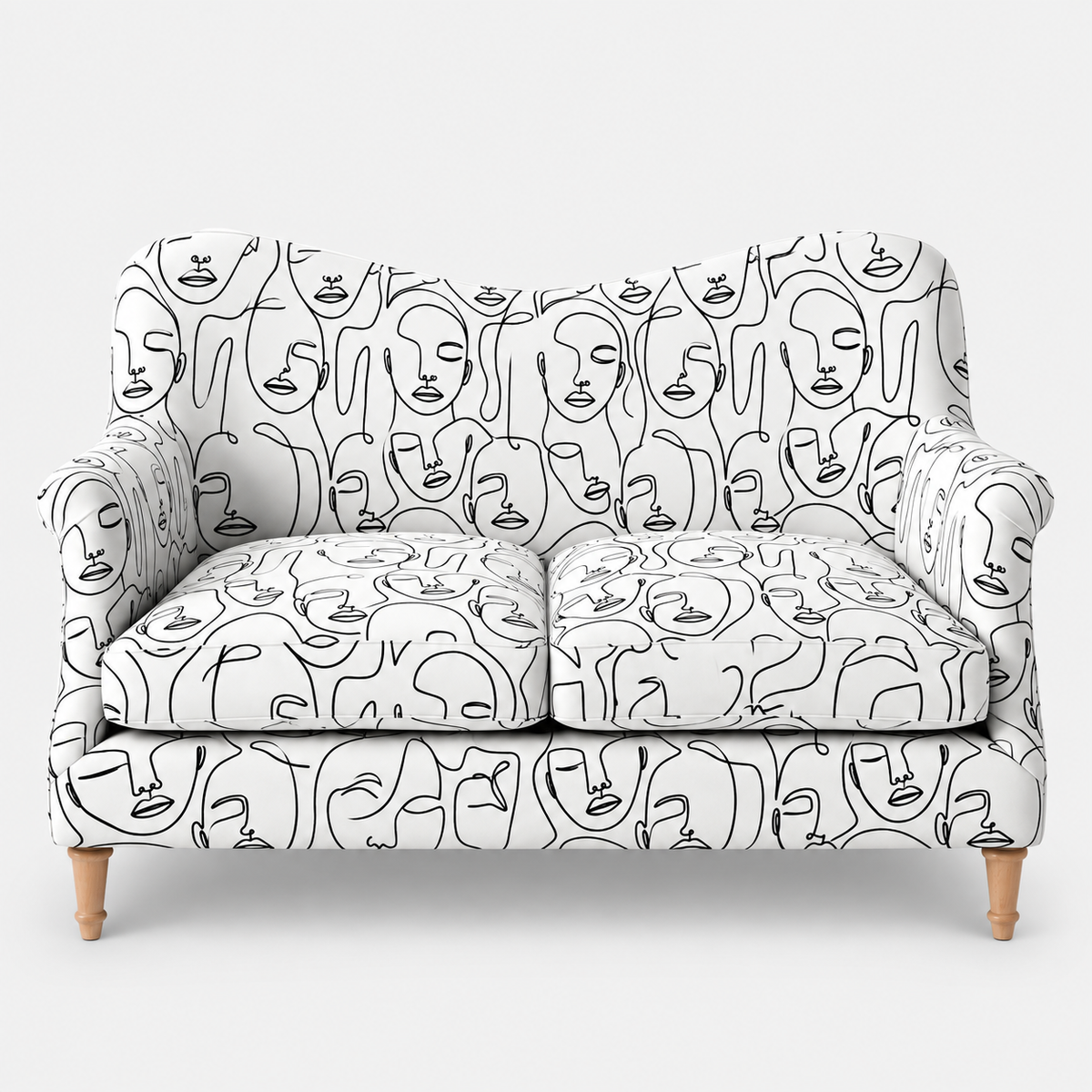 Capri Modern Muse 2 Seater Premium Polyester Upholstered Sofa in White & Black