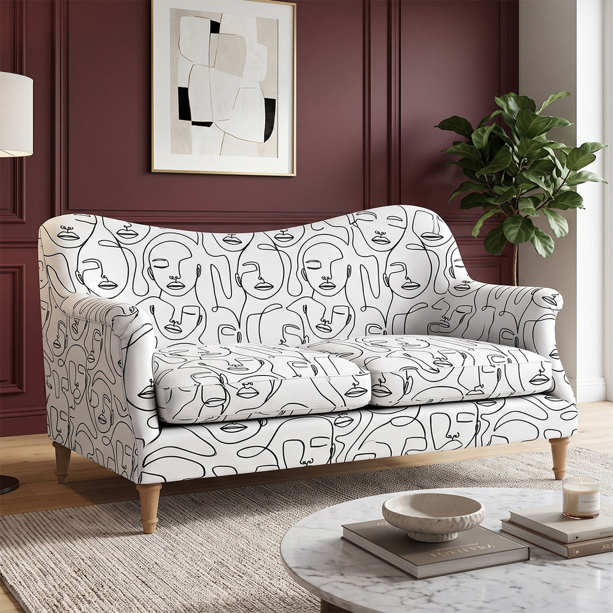 Capri Modern Muse 2 Seater Premium Polyester Upholstered Sofa in White & Black