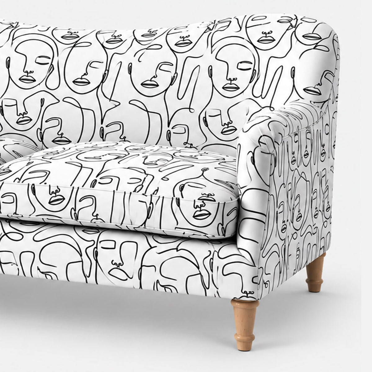 Capri Modern Muse 3 Seater Premium Polyester Upholstered Sofa in White & Black