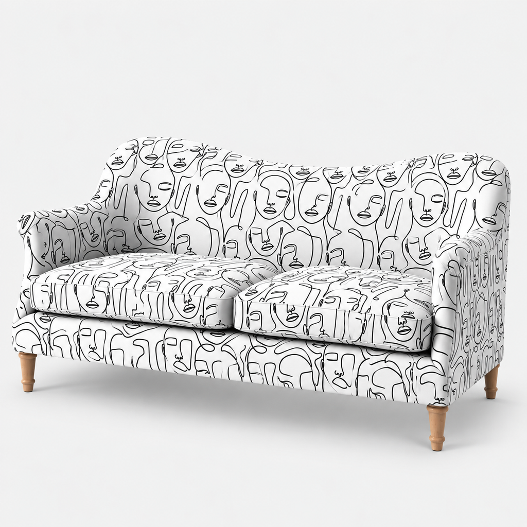 Capri Modern Muse 3 Seater Premium Polyester Upholstered Sofa in White & Black