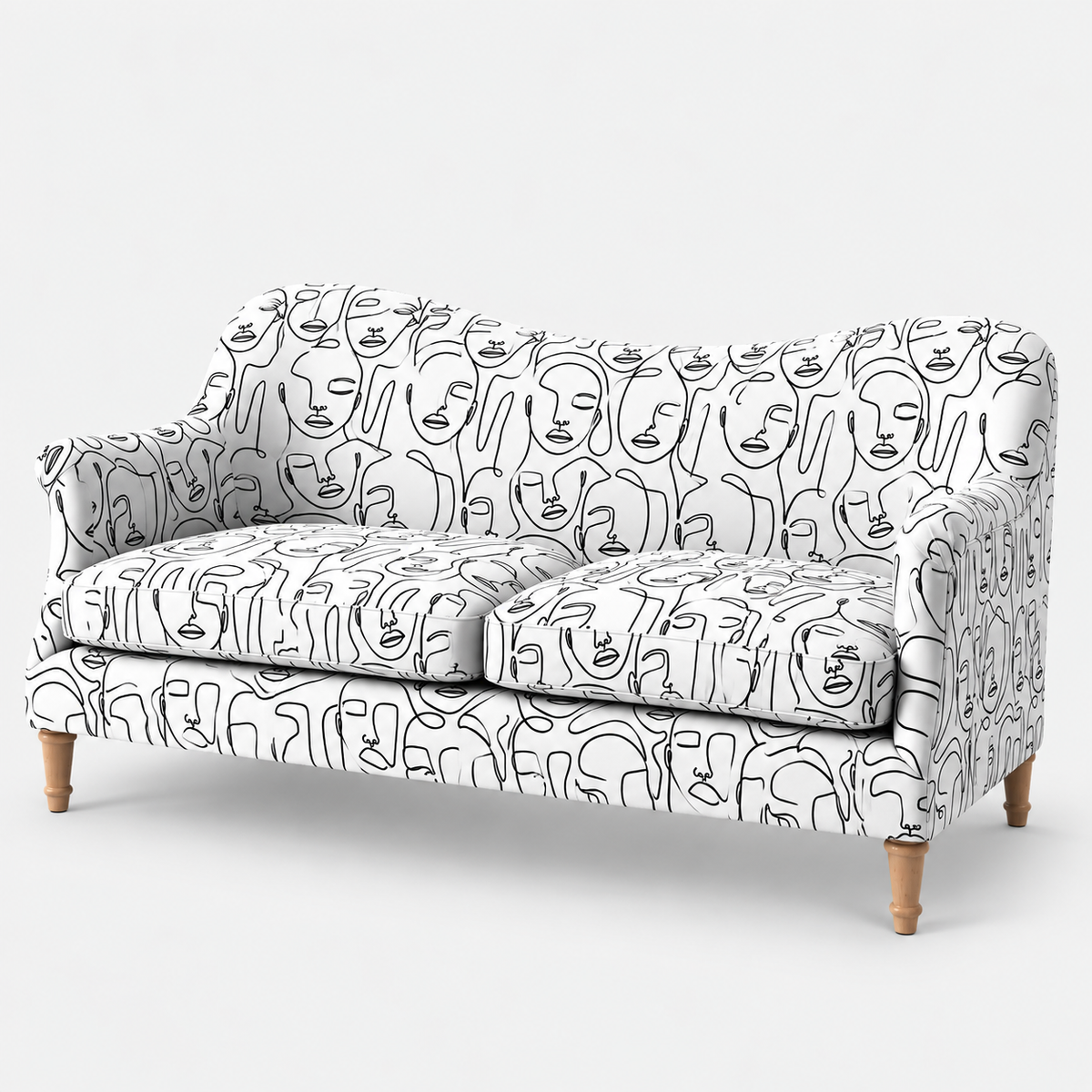 Capri Modern Muse 3 Seater Premium Polyester Upholstered Sofa in White & Black