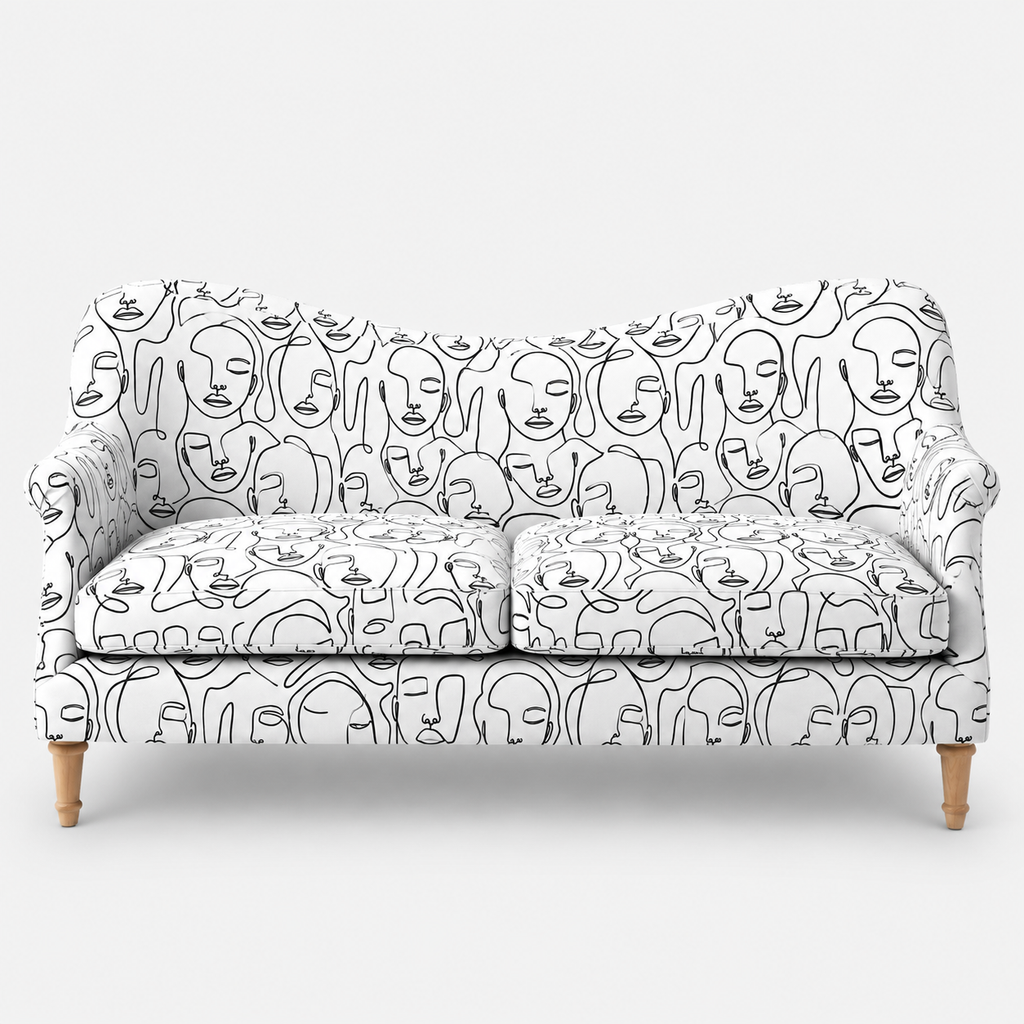 Capri Modern Muse 3 Seater Premium Polyester Upholstered Sofa in White & Black
