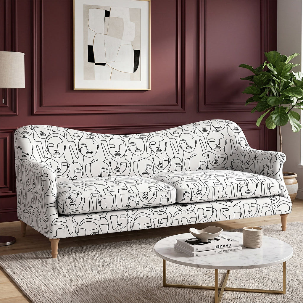 Capri Modern Muse 3 Seater Premium Polyester Upholstered Sofa in White & Black