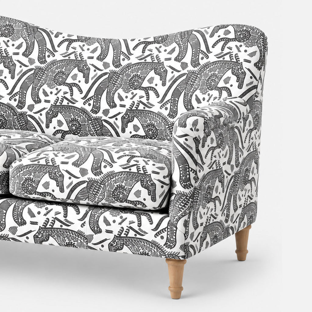 Capri Safari Sketch 2 Seater Premium Polyester Upholstered Sofa in White & Black