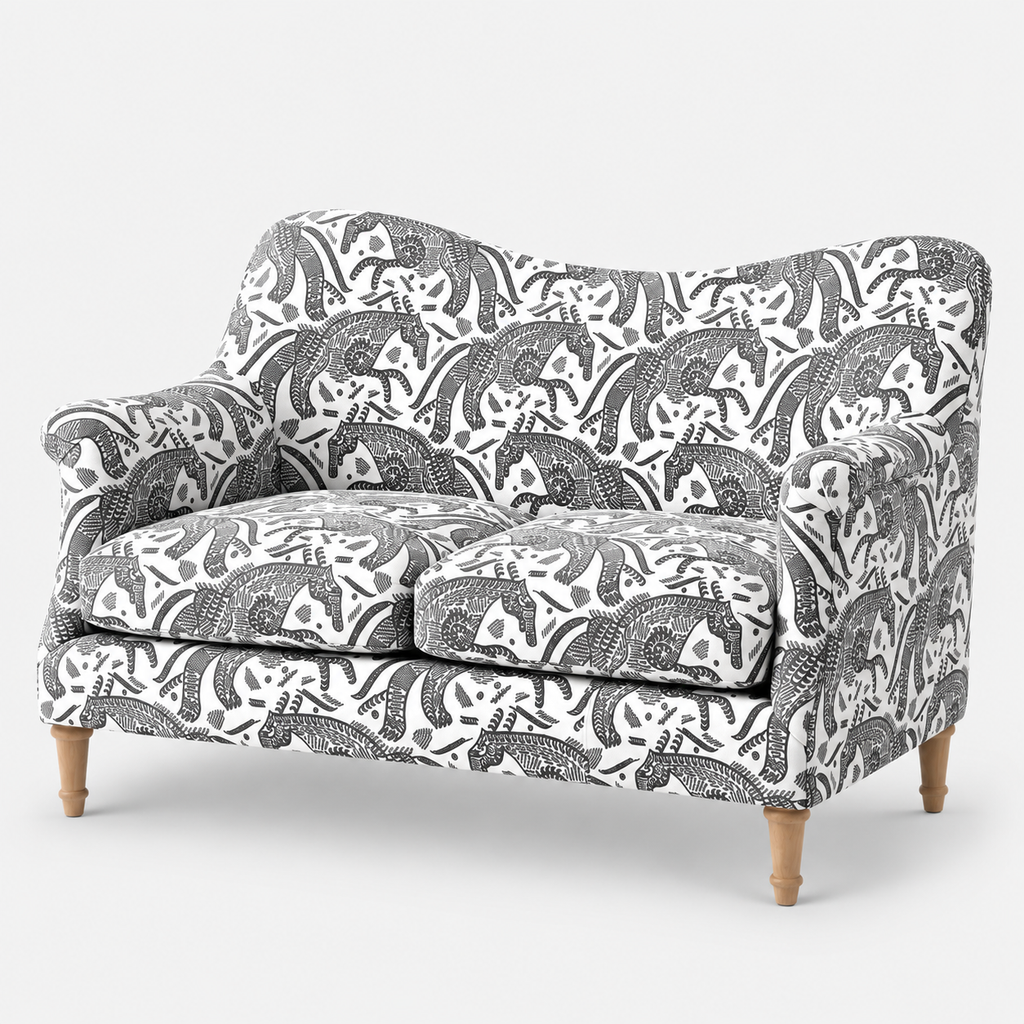 Capri Safari Sketch 2 Seater Premium Polyester Upholstered Sofa in White & Black