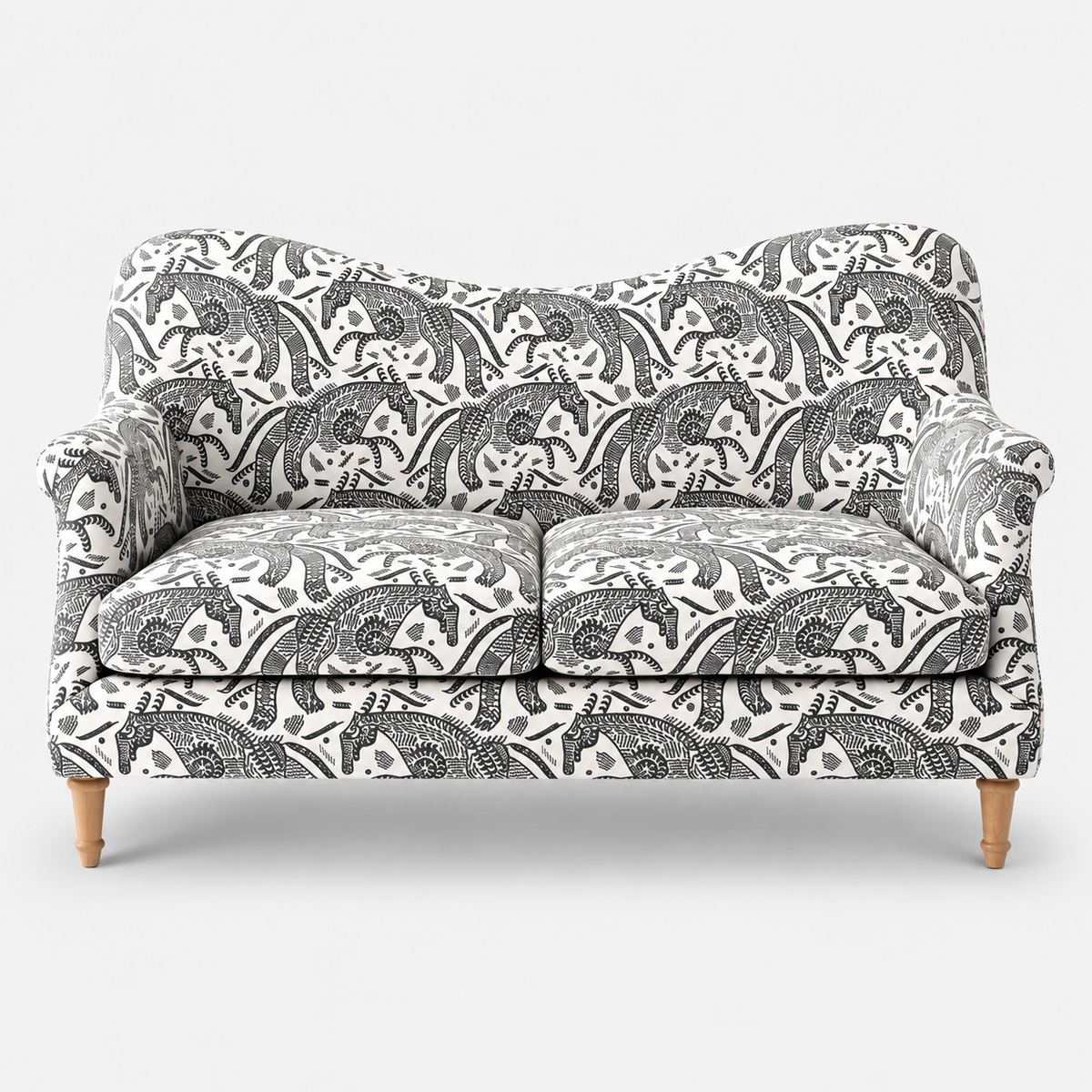 Capri Safari Sketch 2 Seater Premium Polyester Upholstered Sofa in White & Black
