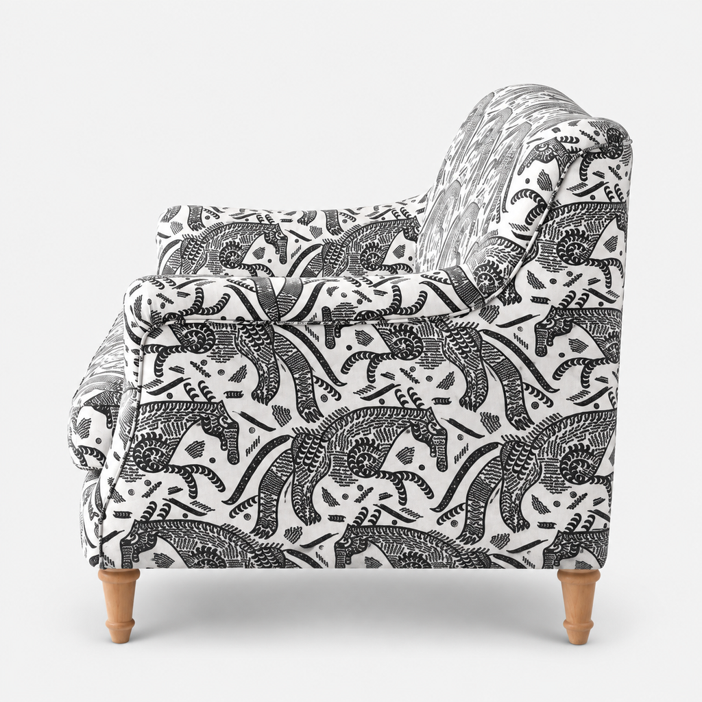 Capri Safari Sketch 2 Seater Premium Polyester Upholstered Sofa in White & Black