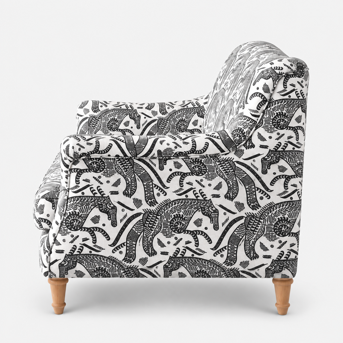 Capri Safari Sketch 2 Seater Premium Polyester Upholstered Sofa in White & Black