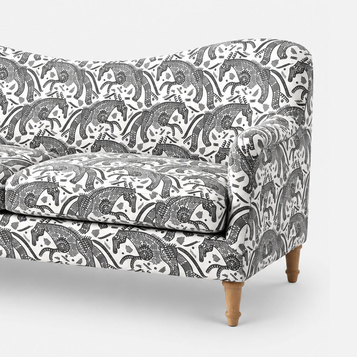 Capri Safari Sketch 3 Seater Premium Polyester Upholstered Sofa in White & Black