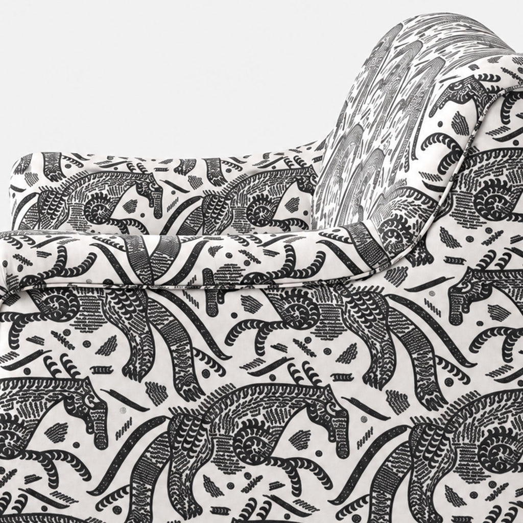 Capri Safari Sketch 3 Seater Premium Polyester Upholstered Sofa in White & Black