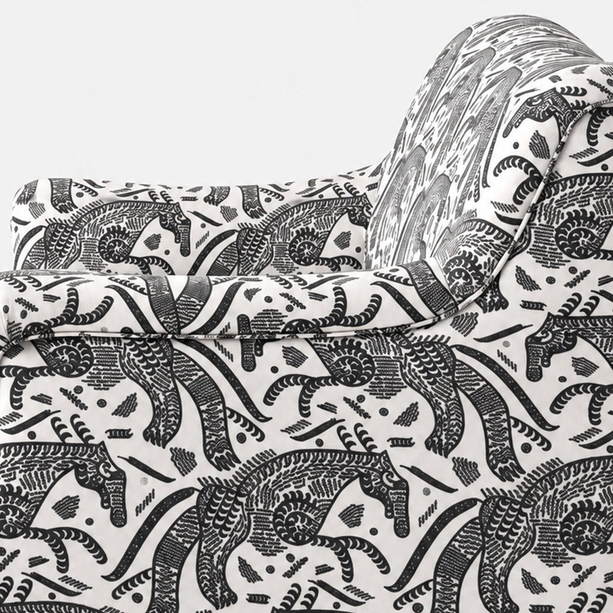 Capri Safari Sketch 3 Seater Premium Polyester Upholstered Sofa in White & Black