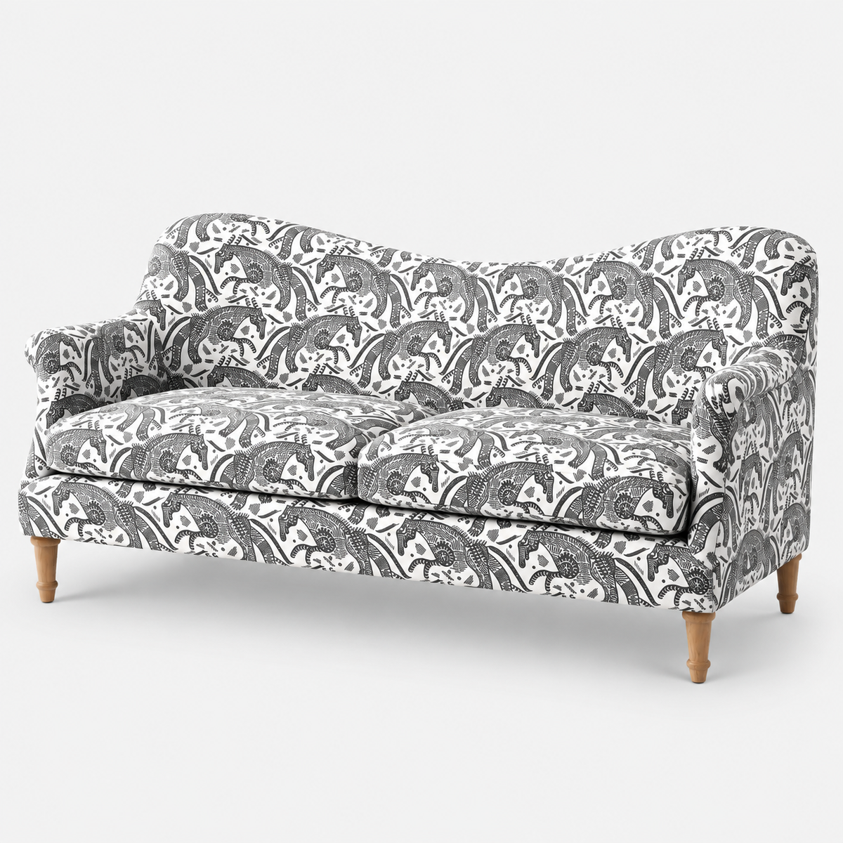 Capri Safari Sketch 3 Seater Premium Polyester Upholstered Sofa in White & Black