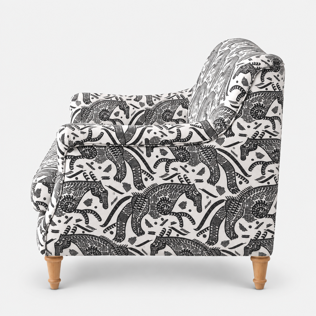 Capri Safari Sketch 3 Seater Premium Polyester Upholstered Sofa in White & Black