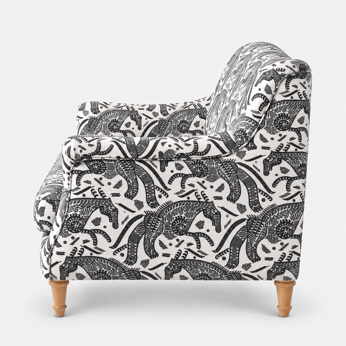 Capri Safari Sketch 3 Seater Premium Polyester Upholstered Sofa in White & Black