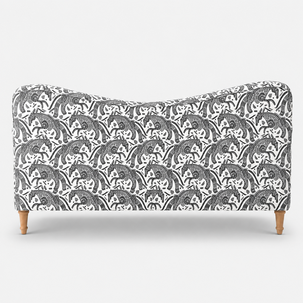 Capri Safari Sketch 3 Seater Premium Polyester Upholstered Sofa in White & Black