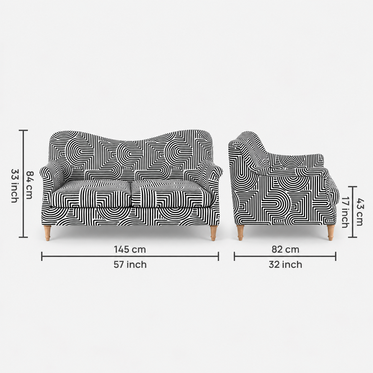 Capri Urban Maze 2 Seater Premium Polyester Upholstered Sofa in White & Black