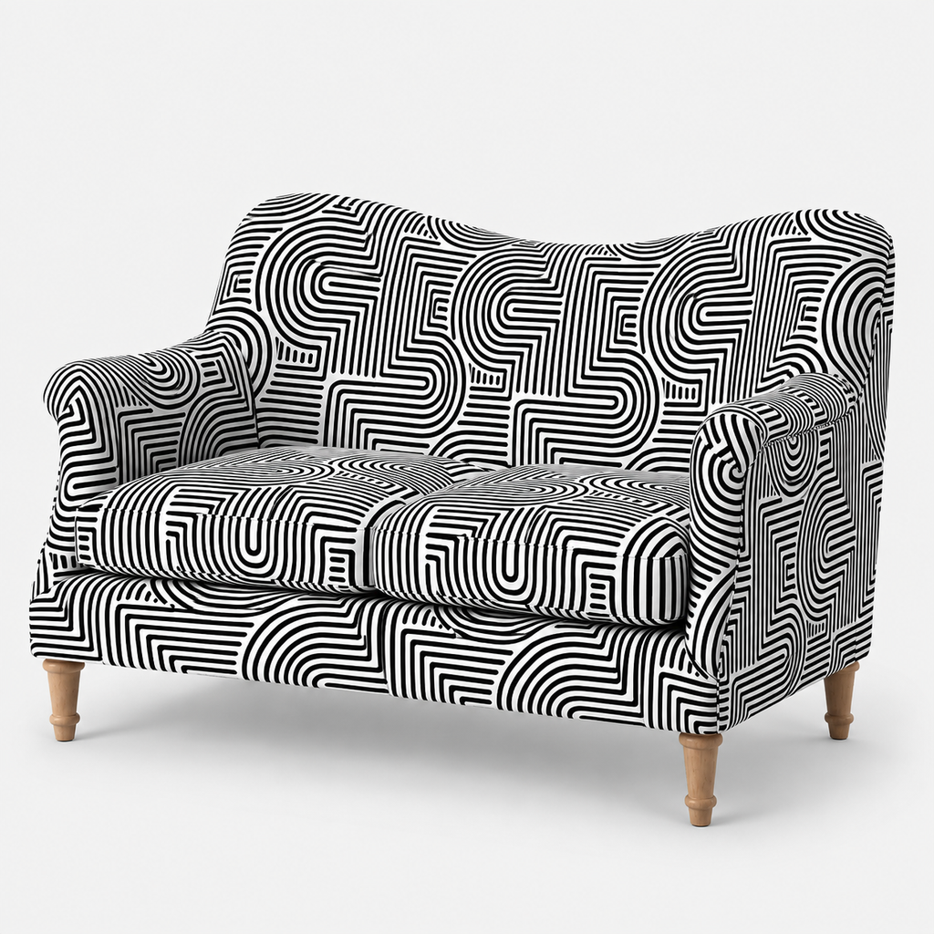 Capri Urban Maze 2 Seater Premium Polyester Upholstered Sofa in White & Black