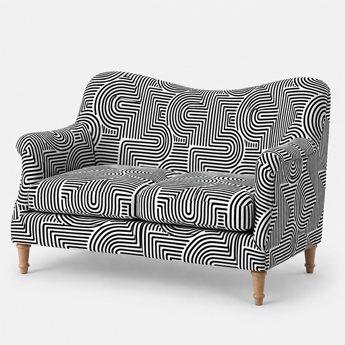 Capri Urban Maze 2 Seater Premium Polyester Upholstered Sofa in White & Black