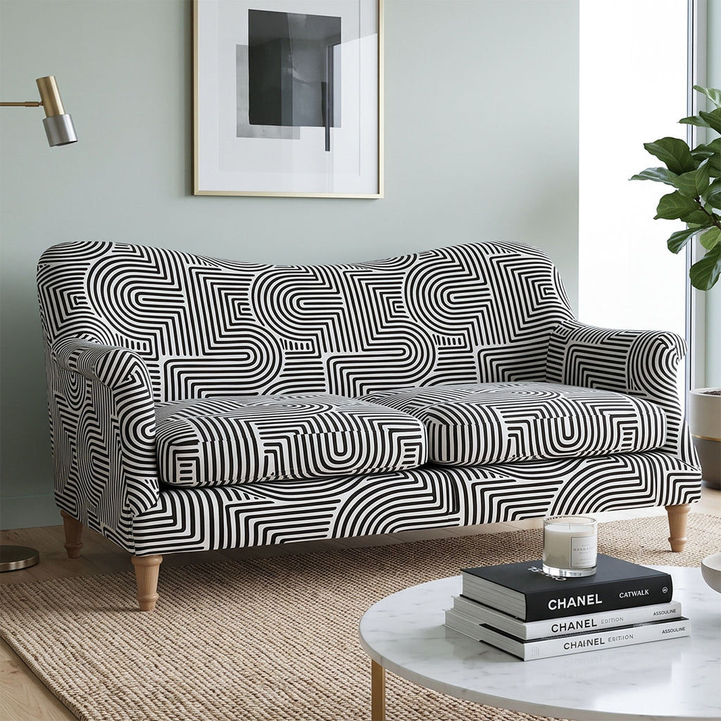 Capri Urban Maze 2 Seater Premium Polyester Upholstered Sofa in White & Black