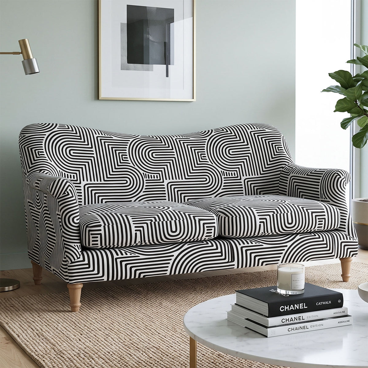 Capri Urban Maze 2 Seater Premium Polyester Upholstered Sofa in White & Black
