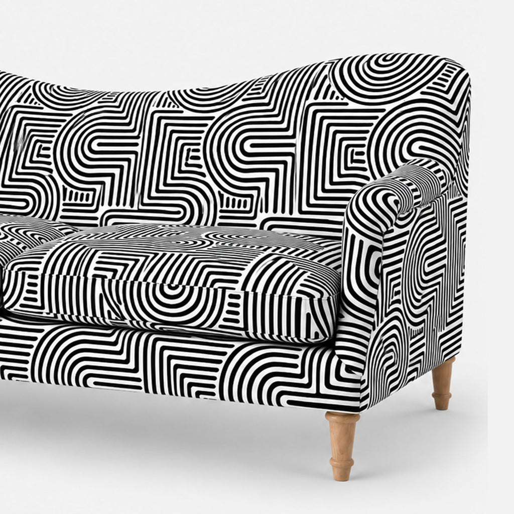Capri Urban Maze 3 Seater Premium Polyester Upholstered Sofa in White & Black