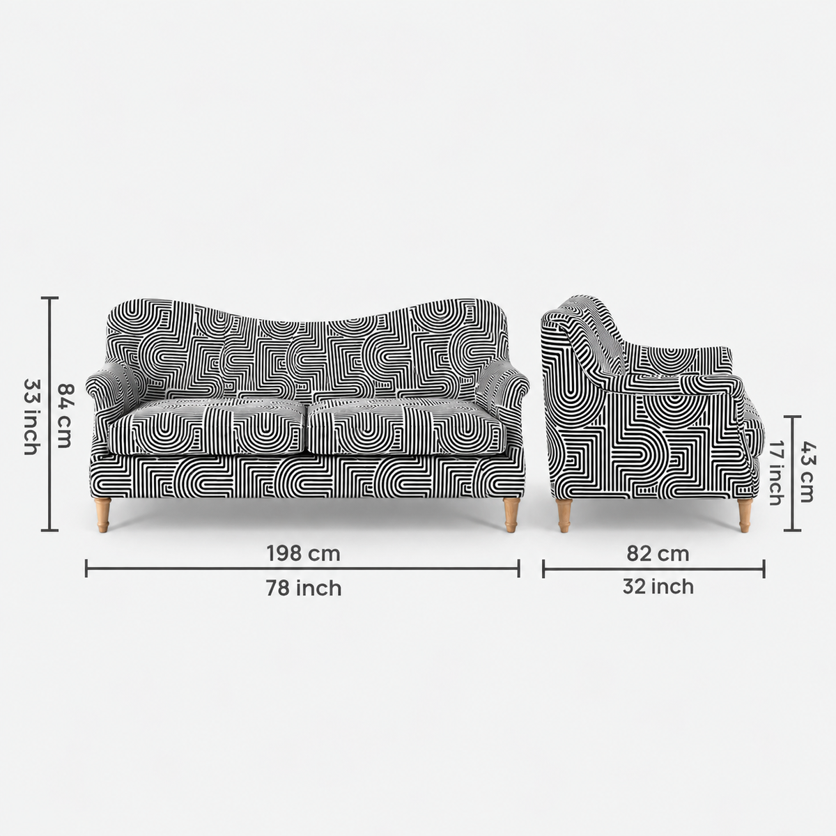 Capri Urban Maze 3 Seater Premium Polyester Upholstered Sofa in White & Black