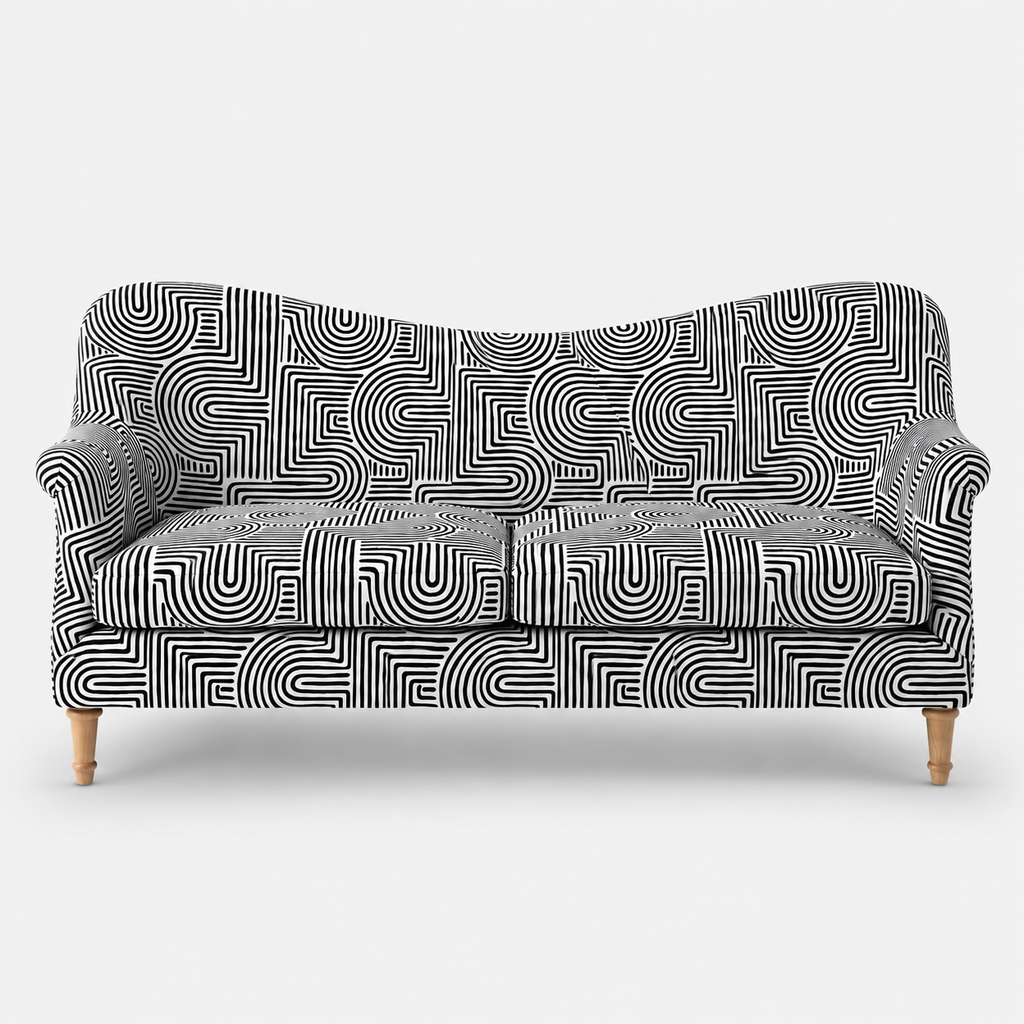 Capri Urban Maze 3 Seater Premium Polyester Upholstered Sofa in White & Black