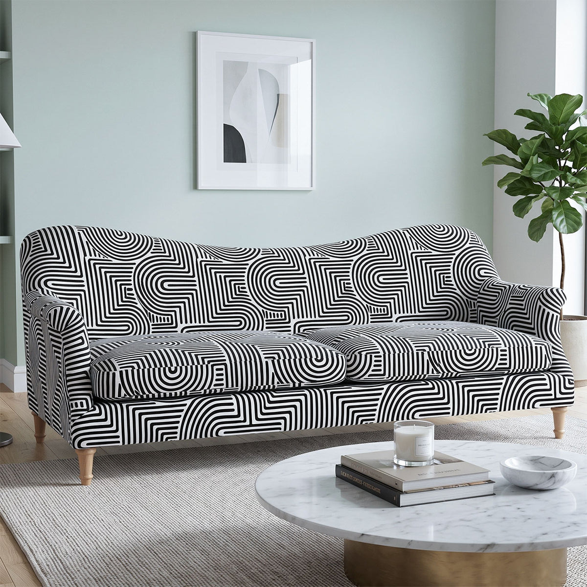 Capri Urban Maze 3 Seater Premium Polyester Upholstered Sofa in White & Black
