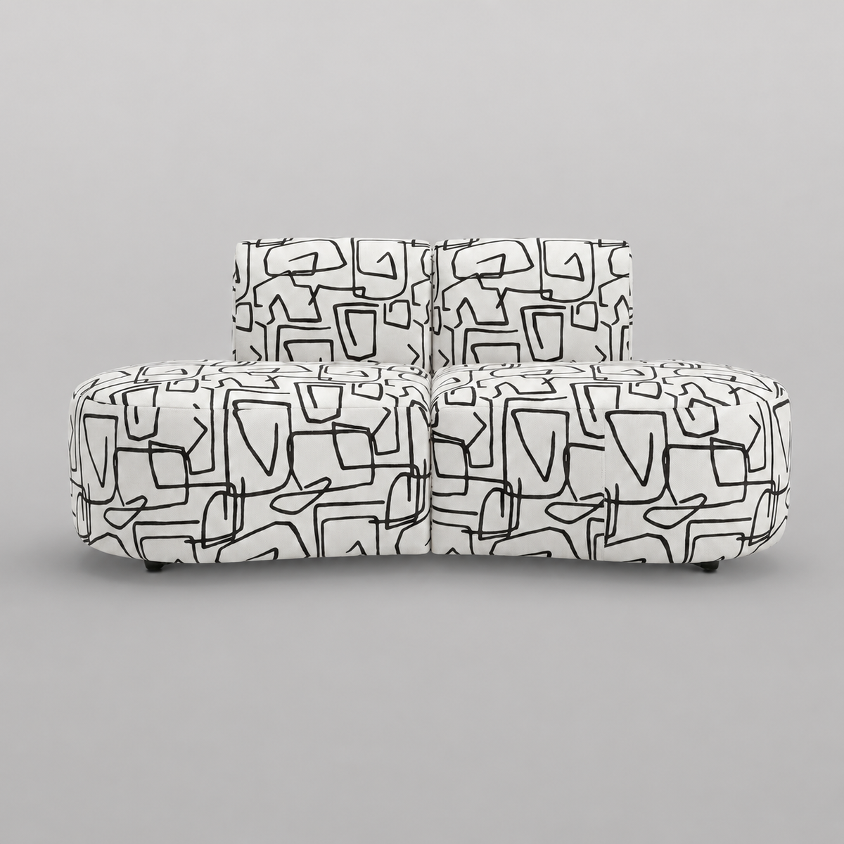 Nova Abstract Linear 3 Seater Premium Polyester Fabric Armless Sofa in White & Black