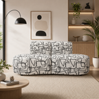 Nova Abstract Linear 3 Seater Premium Polyester Fabric Armless Sofa in White & Black