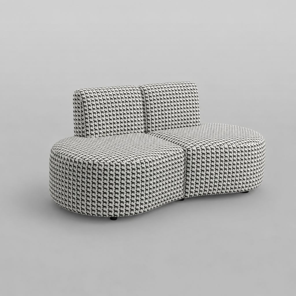 Nova Classic Houndstooth 3 Seater Premium Polyester Fabric Armless Sofa in White & Black