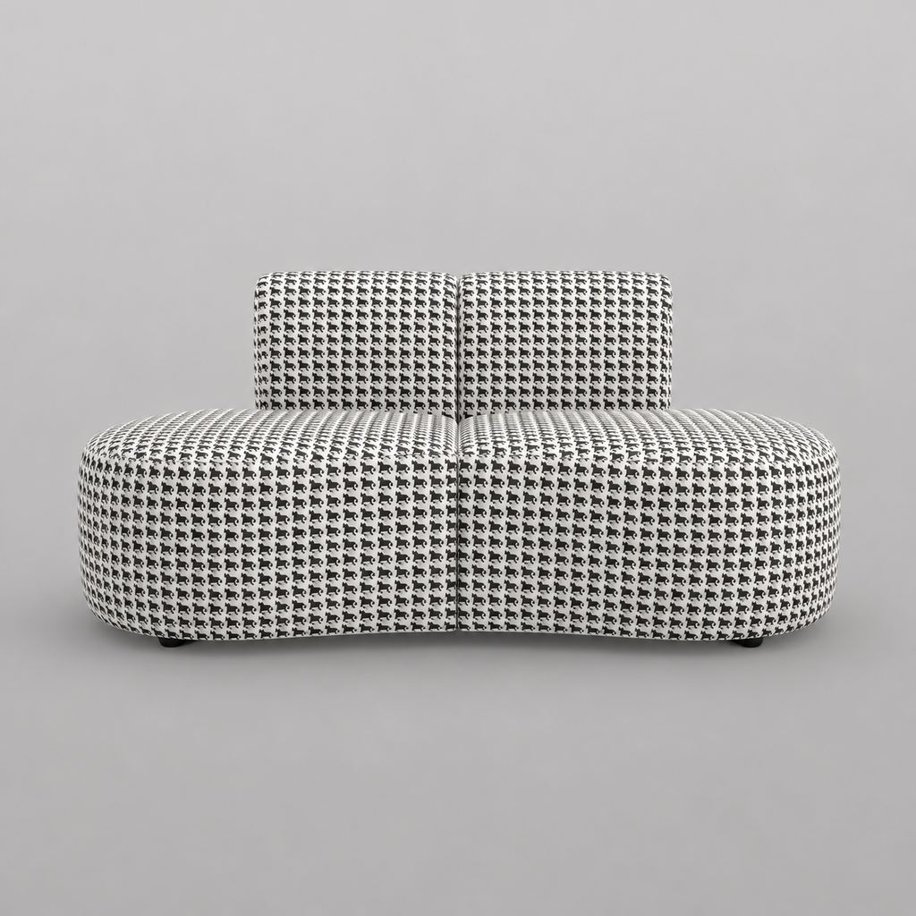 Nova Classic Houndstooth 3 Seater Premium Polyester Fabric Armless Sofa in White & Black