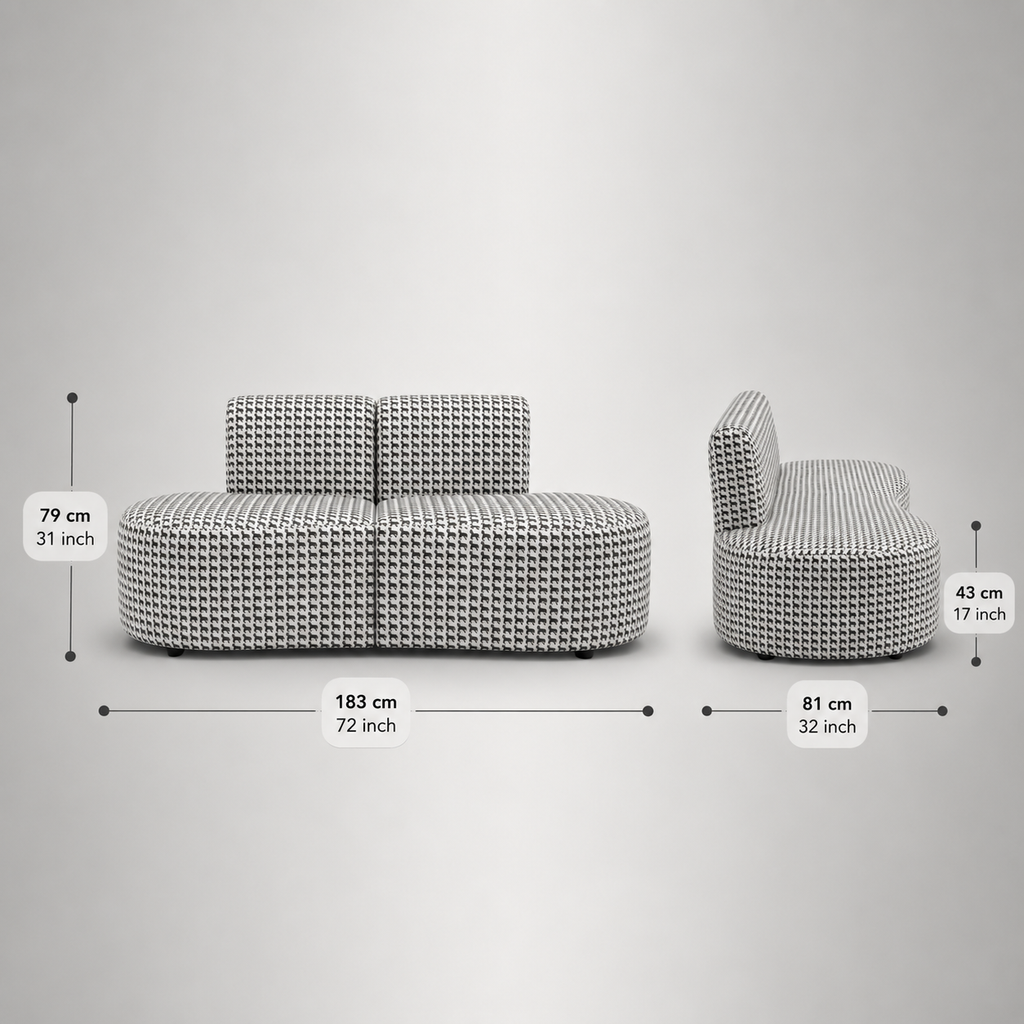 Nova Classic Houndstooth 3 Seater Premium Polyester Fabric Armless Sofa in White & Black
