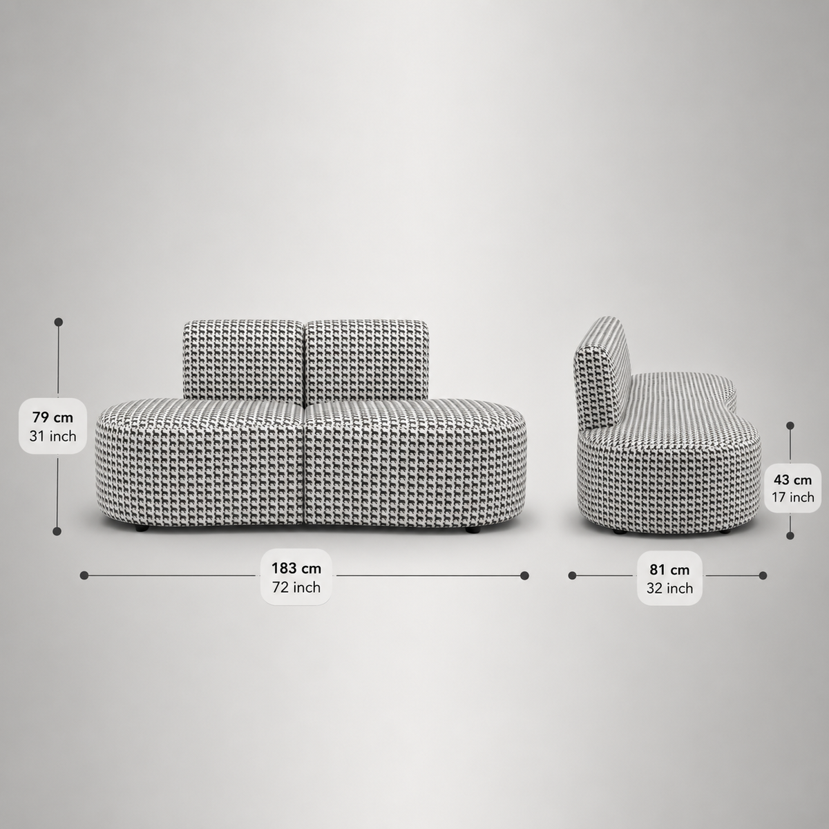 Nova Classic Houndstooth 3 Seater Premium Polyester Fabric Armless Sofa in White & Black