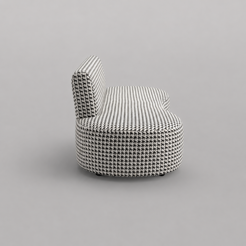 Nova Classic Houndstooth 3 Seater Premium Polyester Fabric Armless Sofa in White & Black
