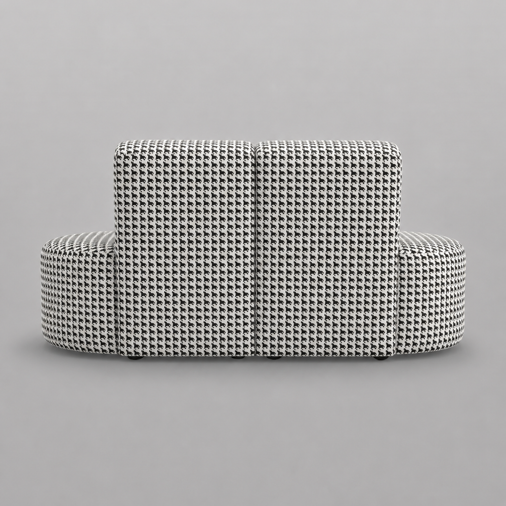 Nova Classic Houndstooth 3 Seater Premium Polyester Fabric Armless Sofa in White & Black