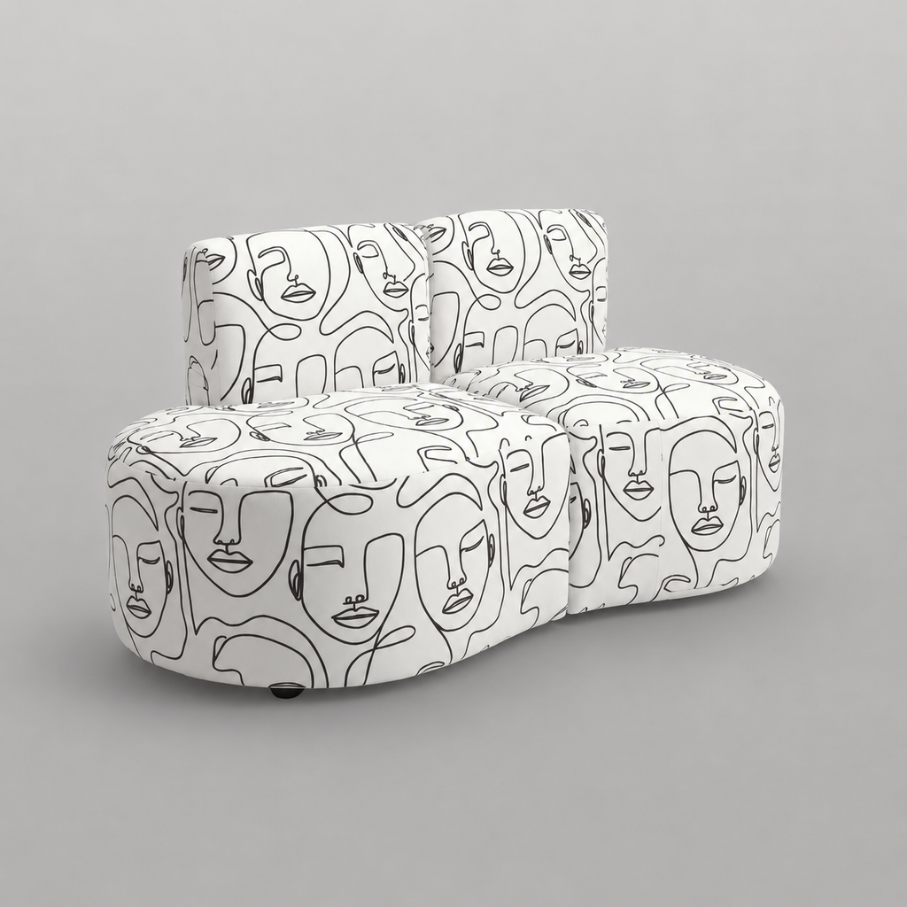Nova Modern Muse 3 Seater Premium Polyester Fabric Armless Sofa in White & Black