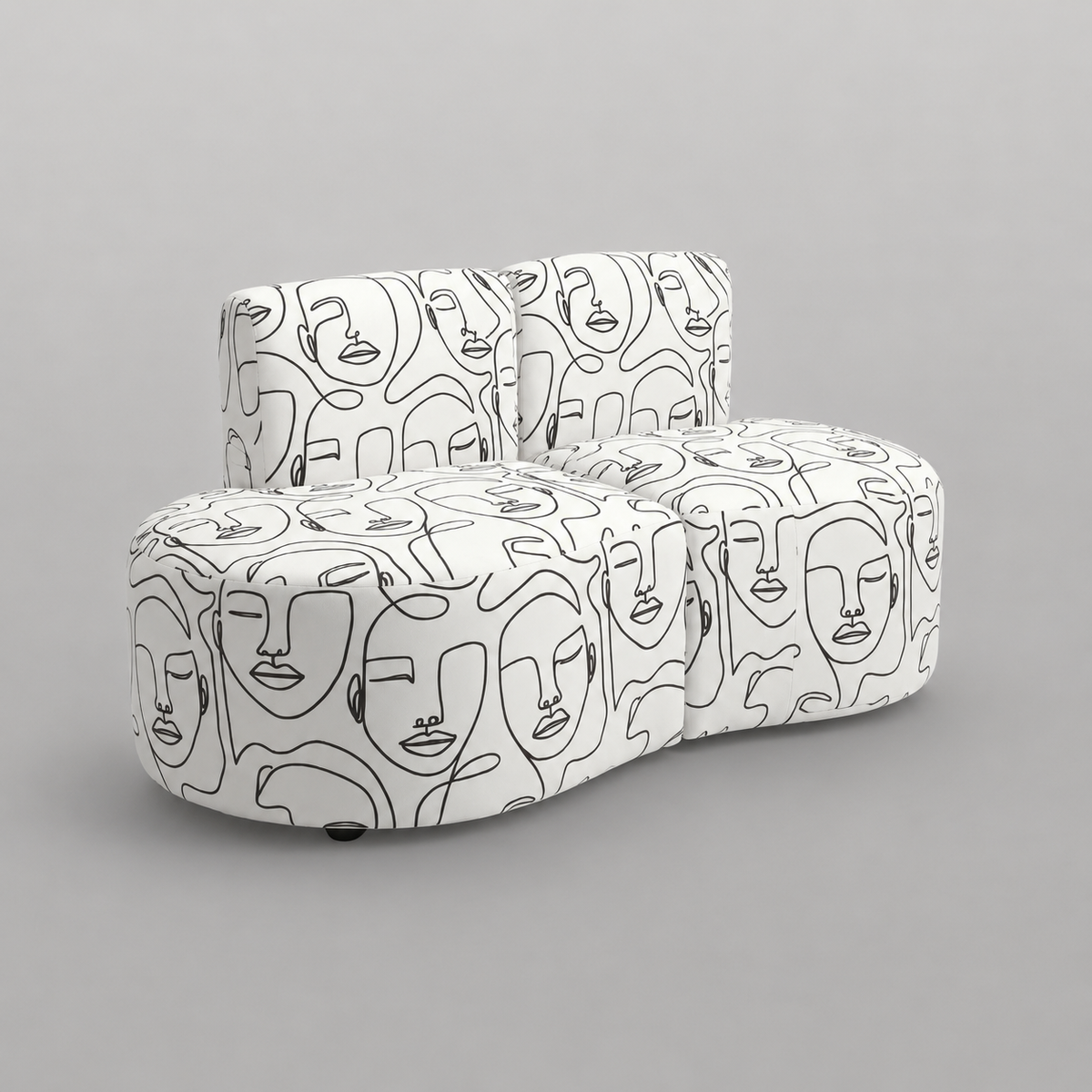 Nova Modern Muse 3 Seater Premium Polyester Fabric Armless Sofa in White & Black