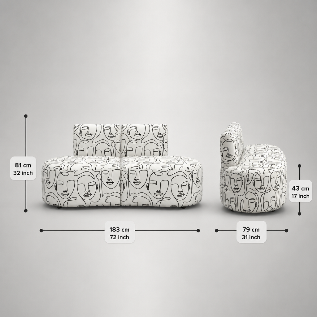 Nova Modern Muse 3 Seater Premium Polyester Fabric Armless Sofa in White & Black