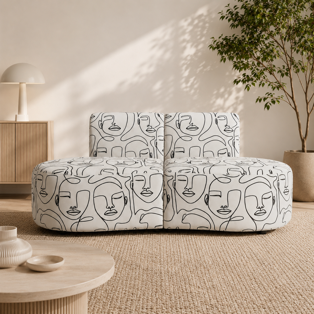 Nova Modern Muse 3 Seater Premium Polyester Fabric Armless Sofa in White & Black