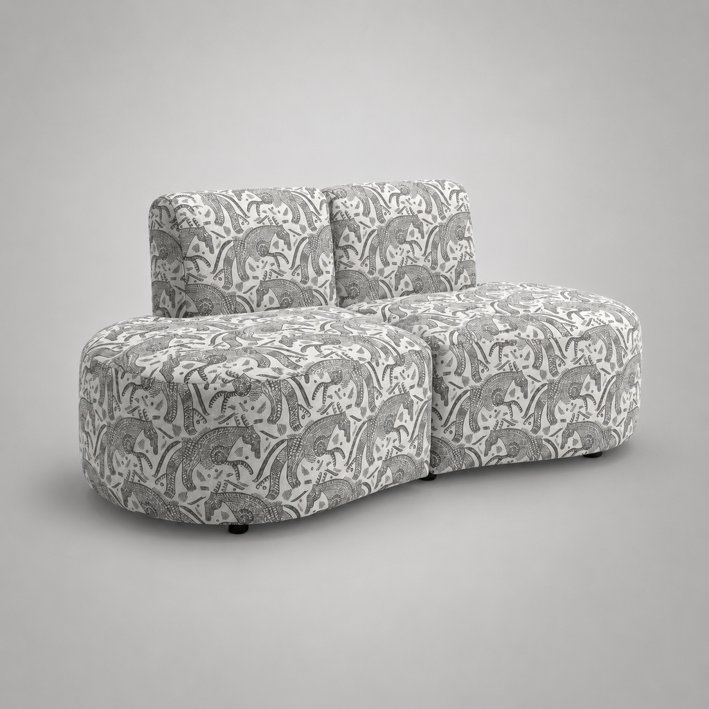 Nova Safari Sketch 3 Seater Premium Polyester Fabric Armless Sofa in White & Black