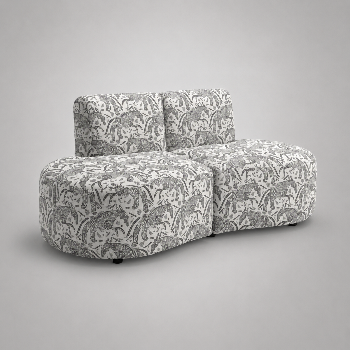 Nova Safari Sketch 3 Seater Premium Polyester Fabric Armless Sofa in White & Black