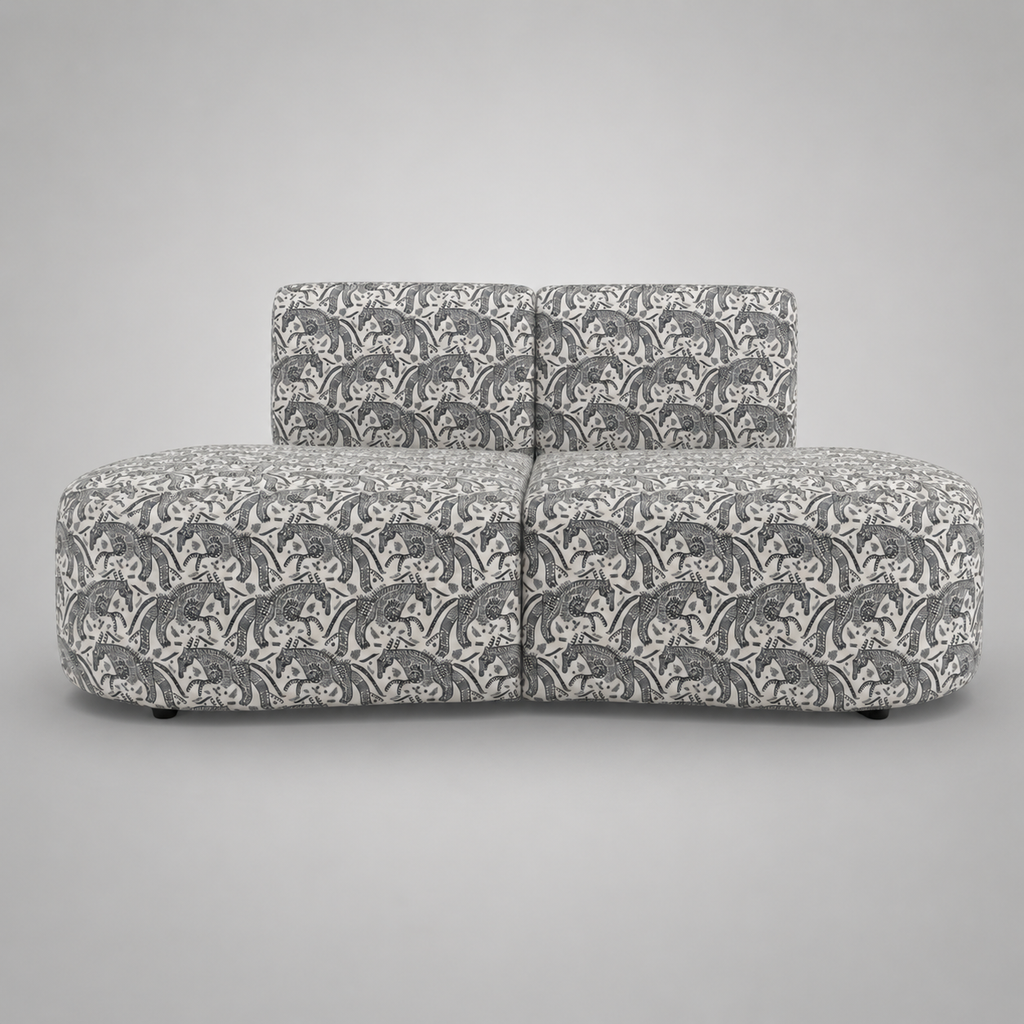 Nova Safari Sketch 3 Seater Premium Polyester Fabric Armless Sofa in White & Black