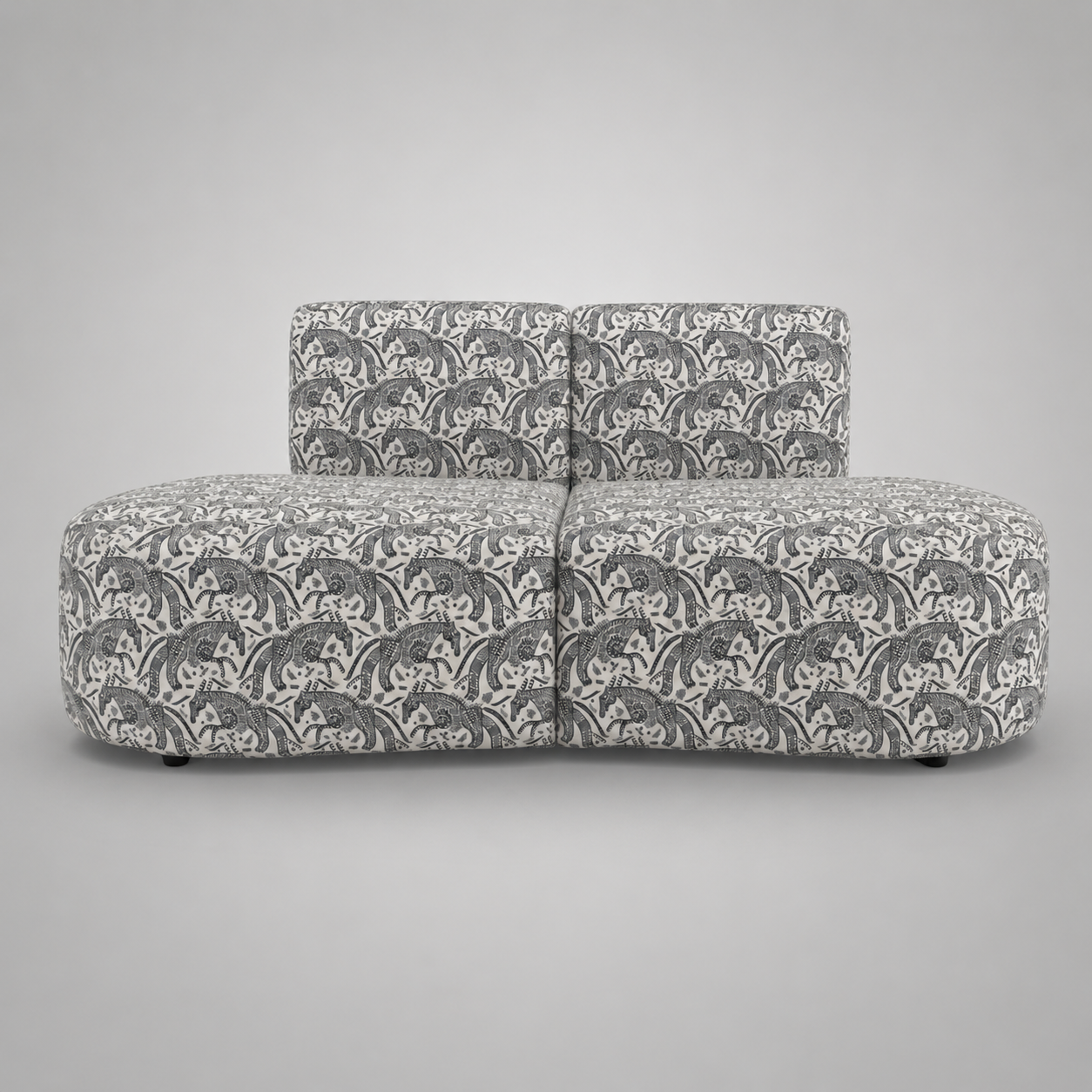 Nova Safari Sketch 3 Seater Premium Polyester Fabric Armless Sofa in White & Black