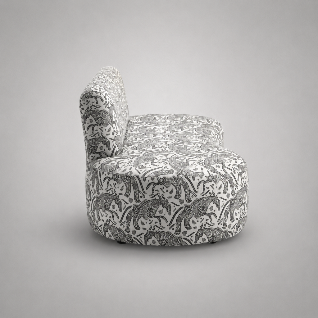 Nova Safari Sketch 3 Seater Premium Polyester Fabric Armless Sofa in White & Black