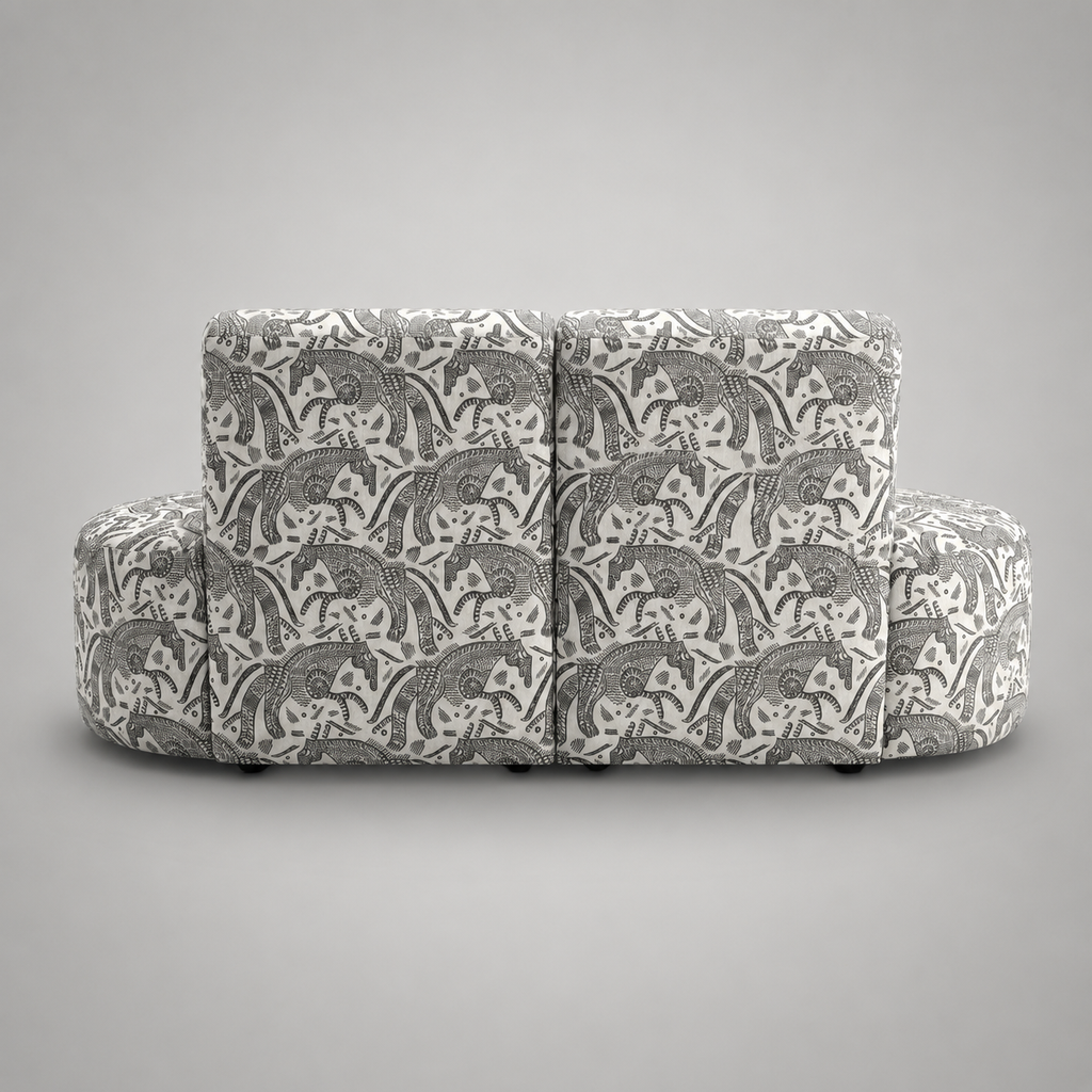Nova Safari Sketch 3 Seater Premium Polyester Fabric Armless Sofa in White & Black