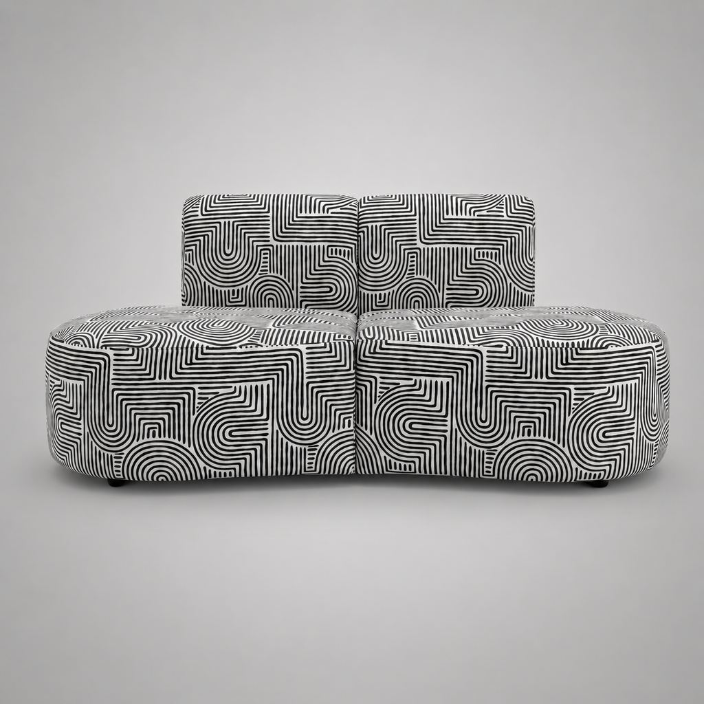 Nova Urban Maze 3 Seater Premium Polyester Fabric Armless Sofa in White & Black